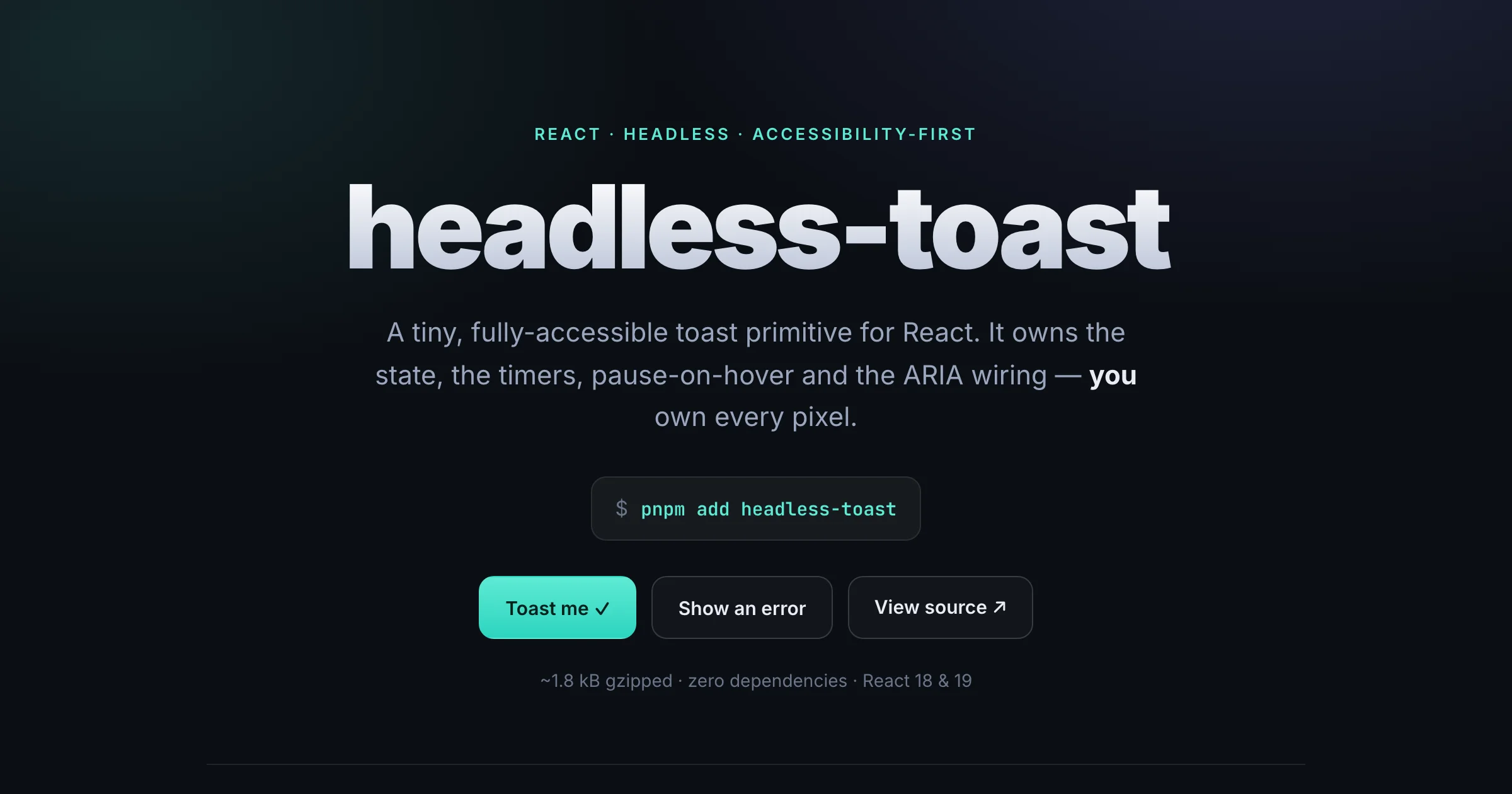 headless-toast — live demo screenshot
