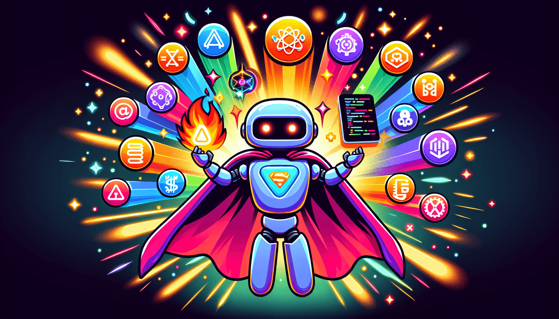 Claude AI robot unleashing 500+ coding superpowers with React, git, and D3 tools