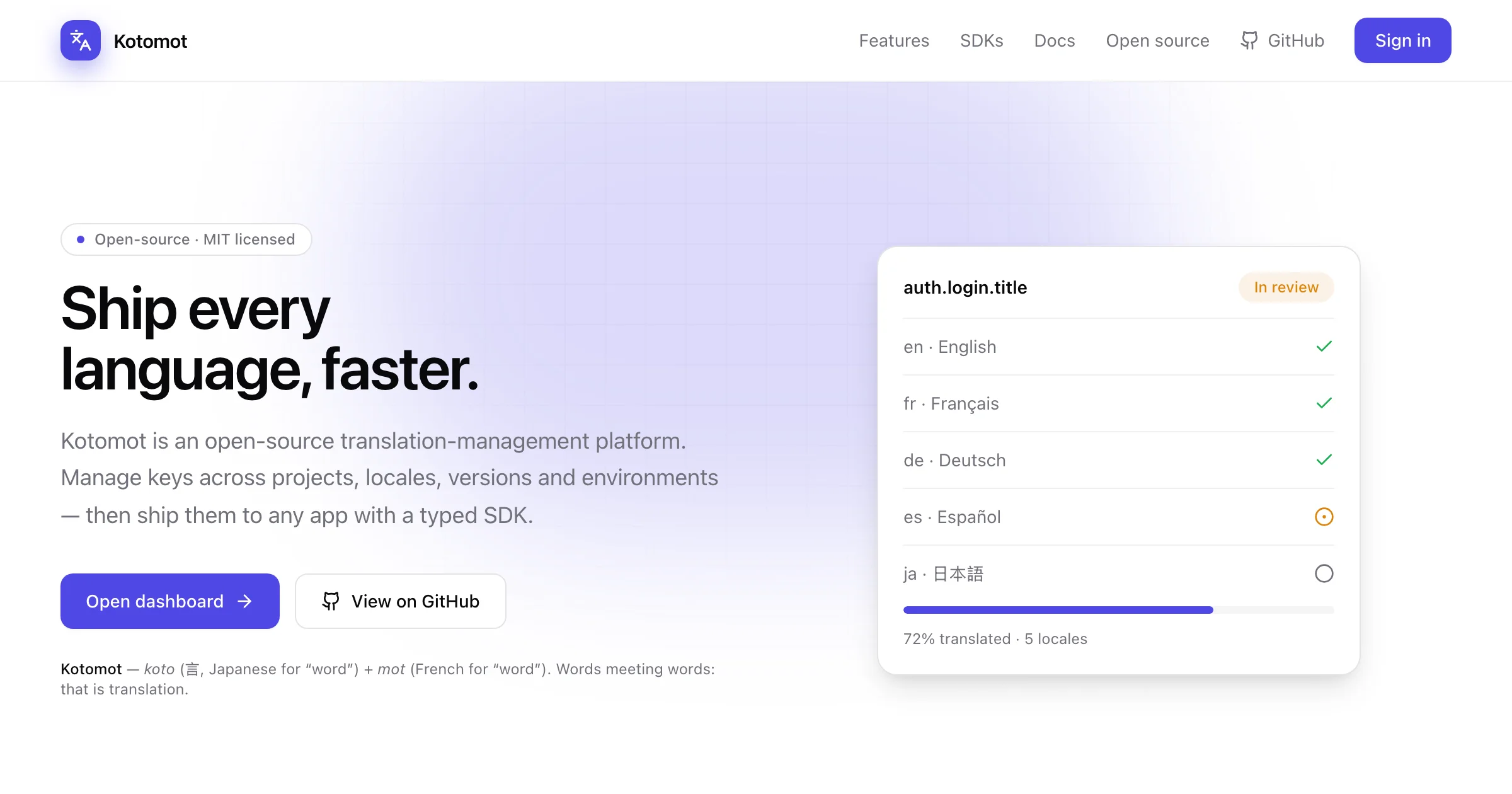 Kotomot — translation management dashboard
