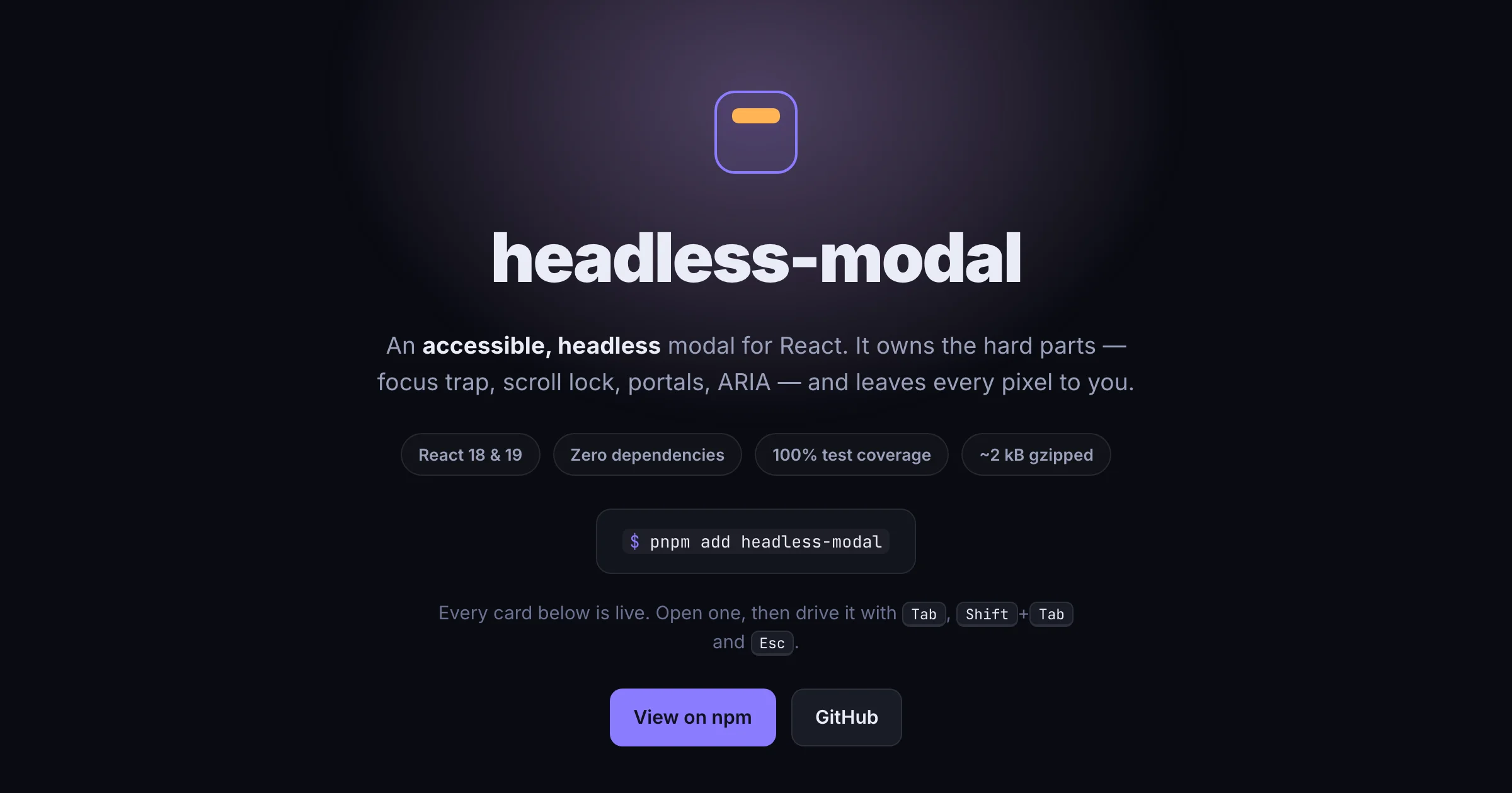 headless-modal — live demo screenshot